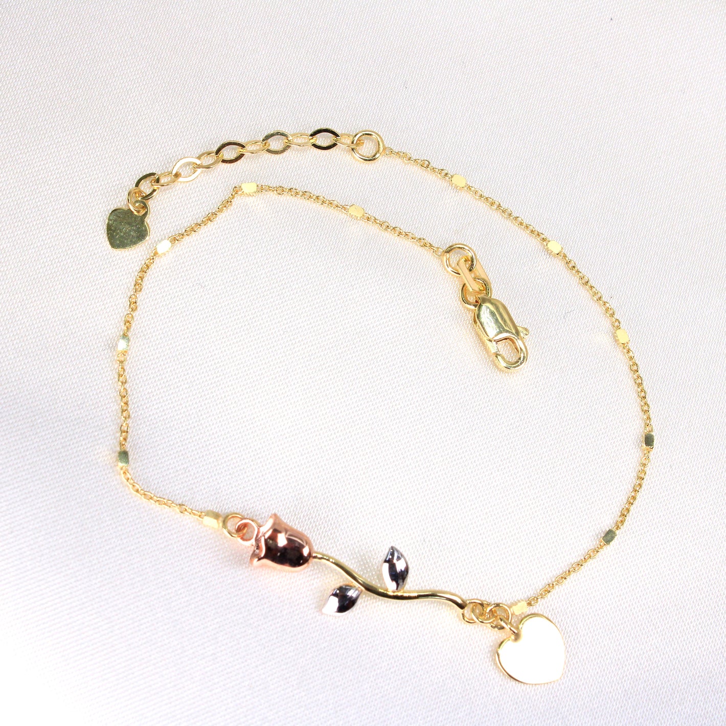 14K Yellow Gold Rose Bracelet 1mm 8in