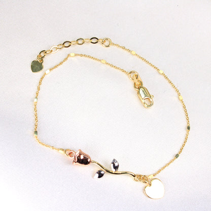 14K Yellow Gold Rose Bracelet 1mm 8in