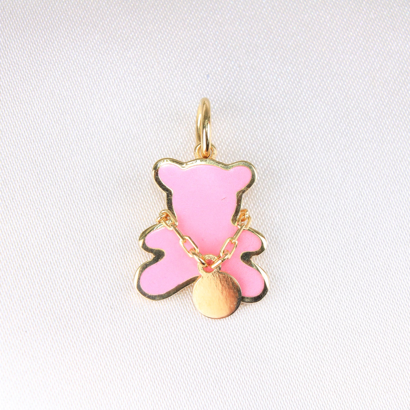 14K Yellow Gold Pink Bear Charm