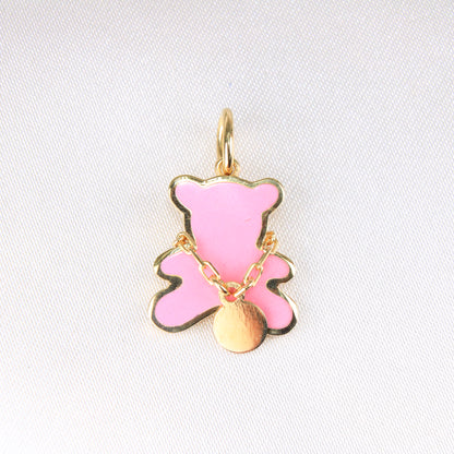 14K Yellow Gold Pink Bear Charm