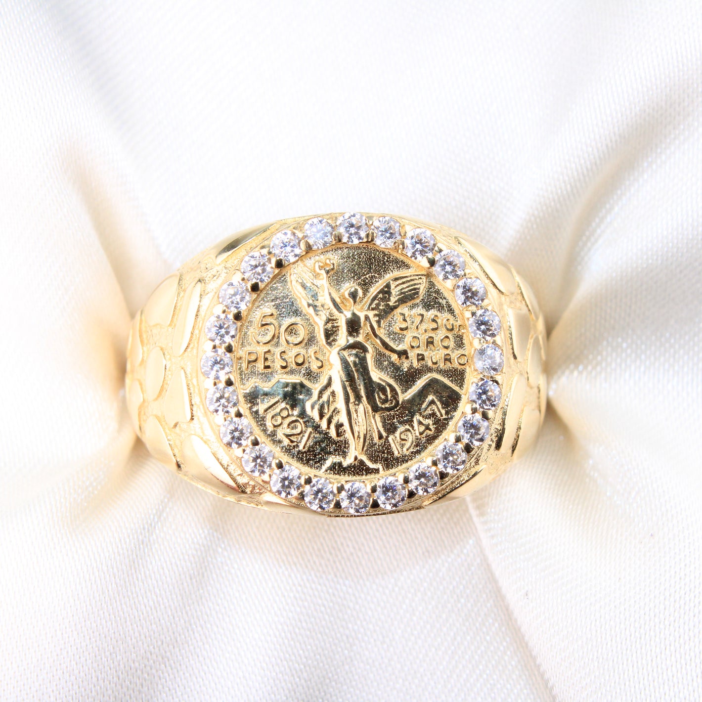 14K Yellow Gold Centenario CZ Men's Ring