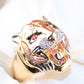 14K Tricolor Gold Tiger Head CZ Men's Ring
