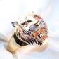 14K Tricolor Gold Tiger Head CZ Men's Ring