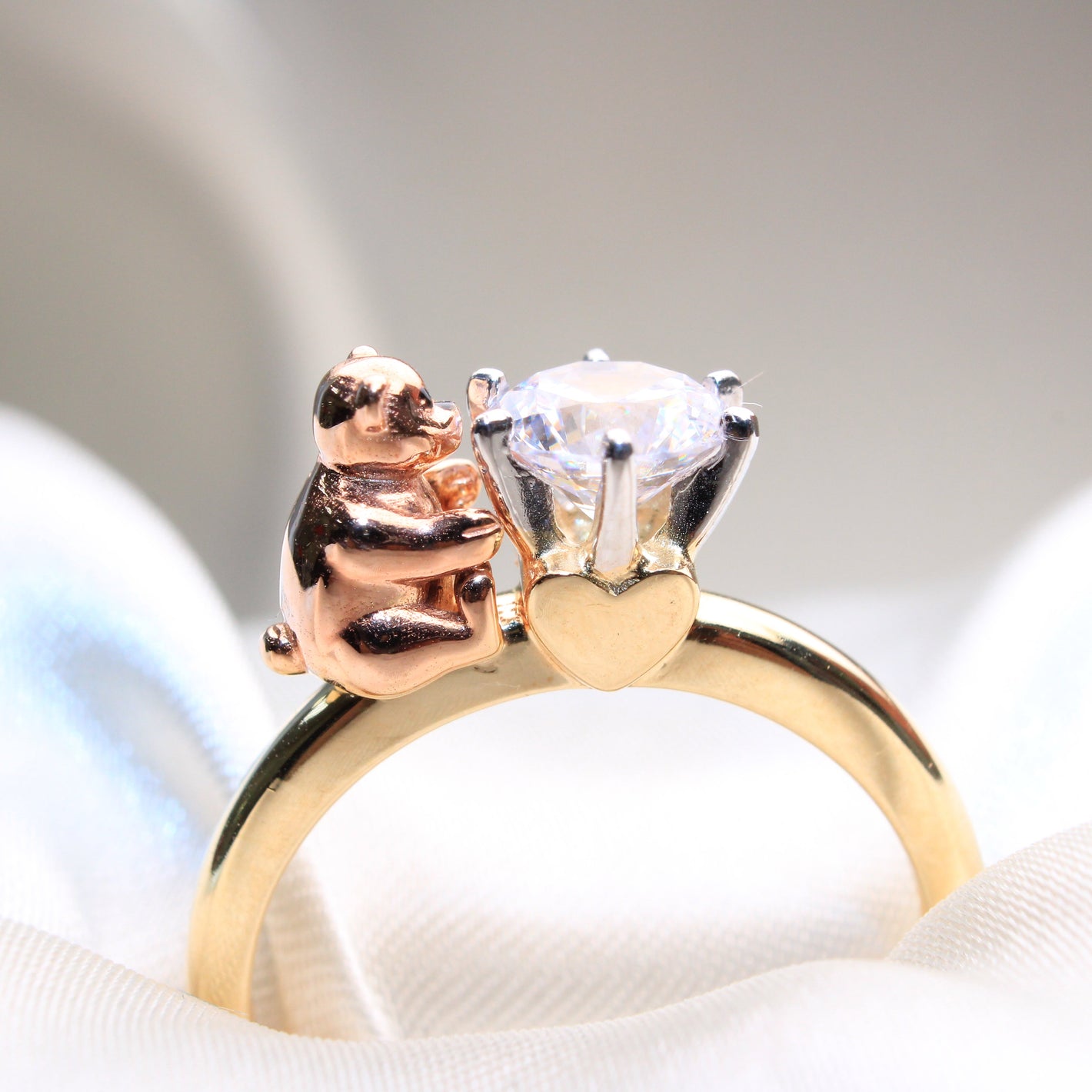 14K Yellow Gold Bear CZ Ring