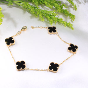 14K Gold Black Onyx Clover Bracelet