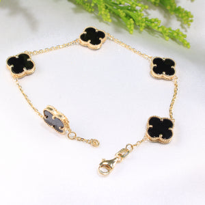 14K Gold Black Onyx Clover Bracelet