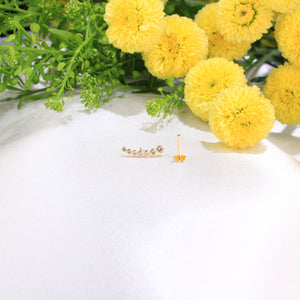 14K Gold Pave Crescent Ear Piercing Flat Back Single Stud