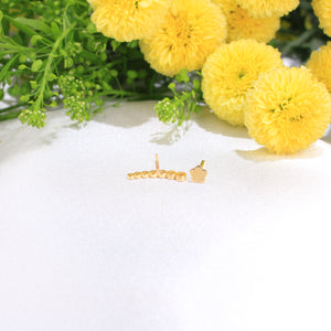 14K Gold Pave Crescent Ear Piercing Flat Back Single Stud