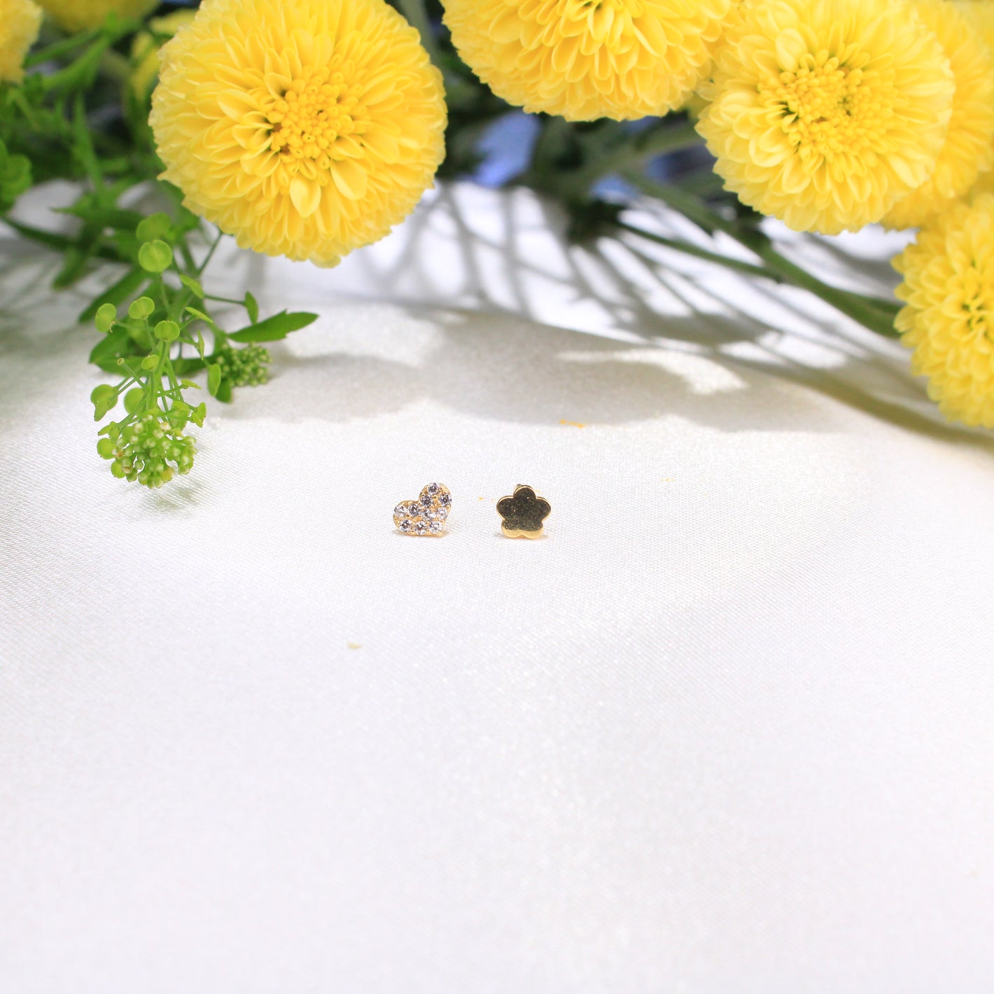 14K Gold Heart Ear Piercing Flat Back Single Stud