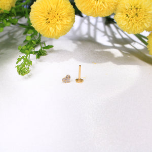 14K Gold Heart Ear Piercing Flat Back Single Stud