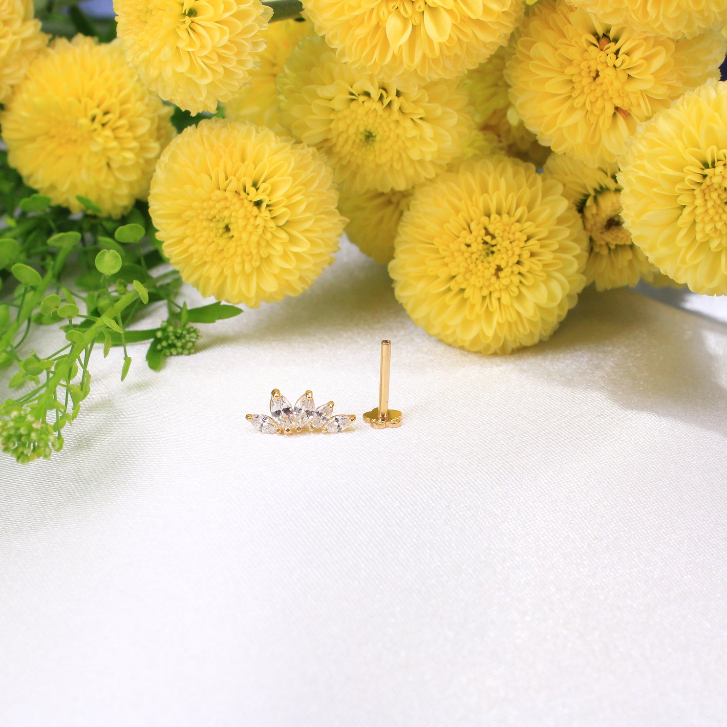 14K Gold Ear Piercing Flat Back Single Stud