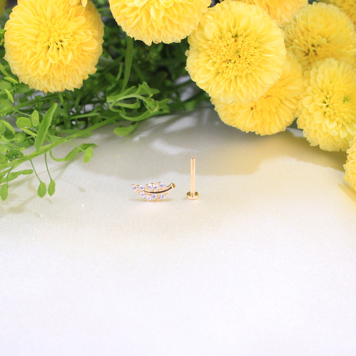 14K Gold Ear Piercing Flat Back Single Stud
