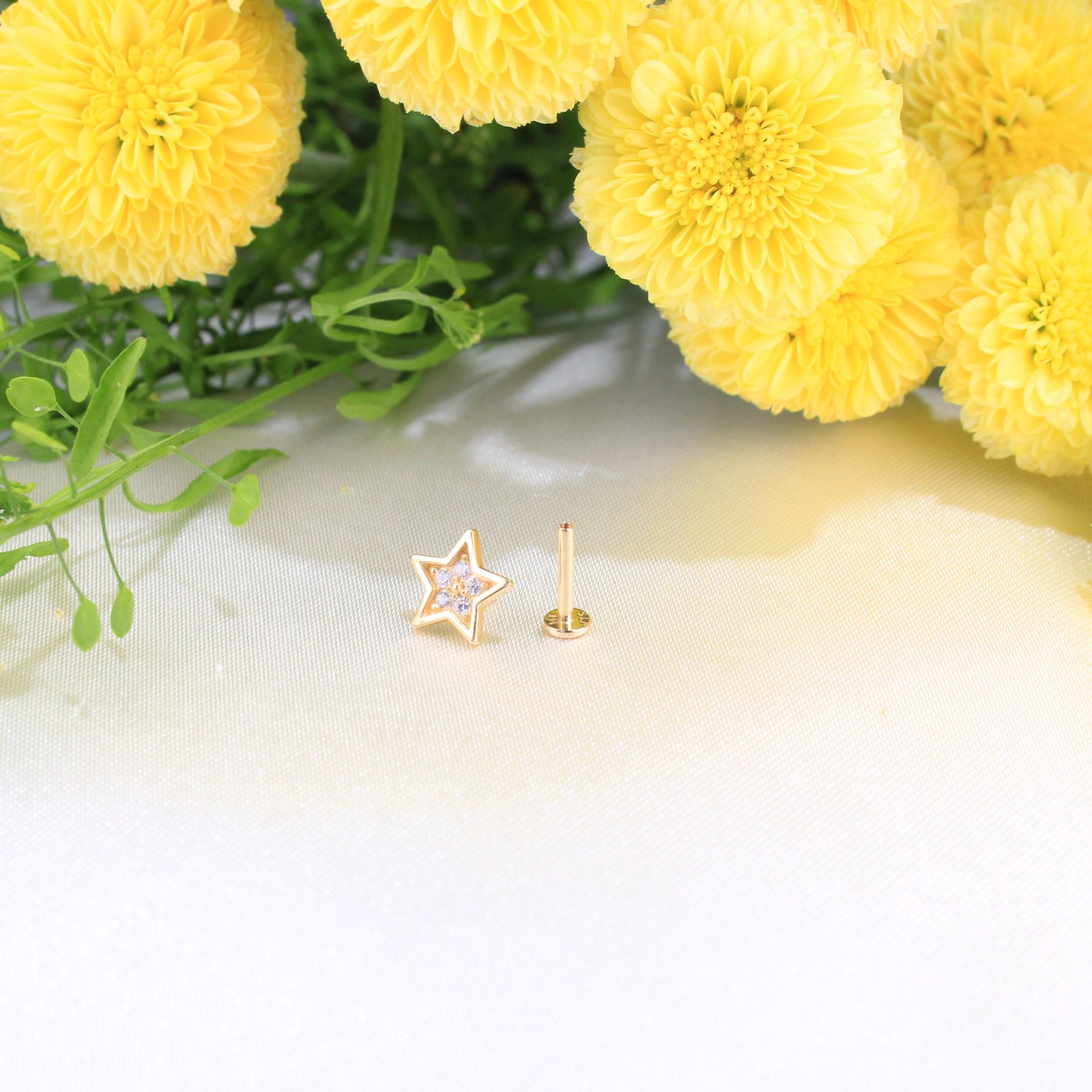 14K Gold Star Ear Piercing Flat Back Single Stud