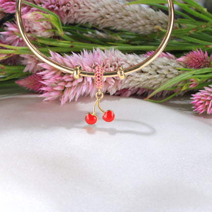 14K Yellow Gold Dangle Cherry Charm