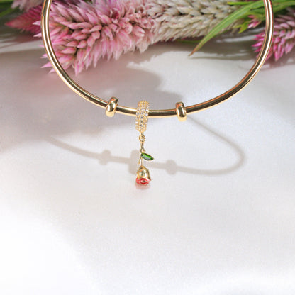 14K Yellow Gold Dangle Rose Charm