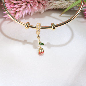 14K Yellow Gold Dangle Rose Charm