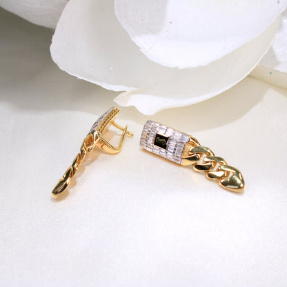 14k Monaco Earrings Classic Plain - Baguette Link