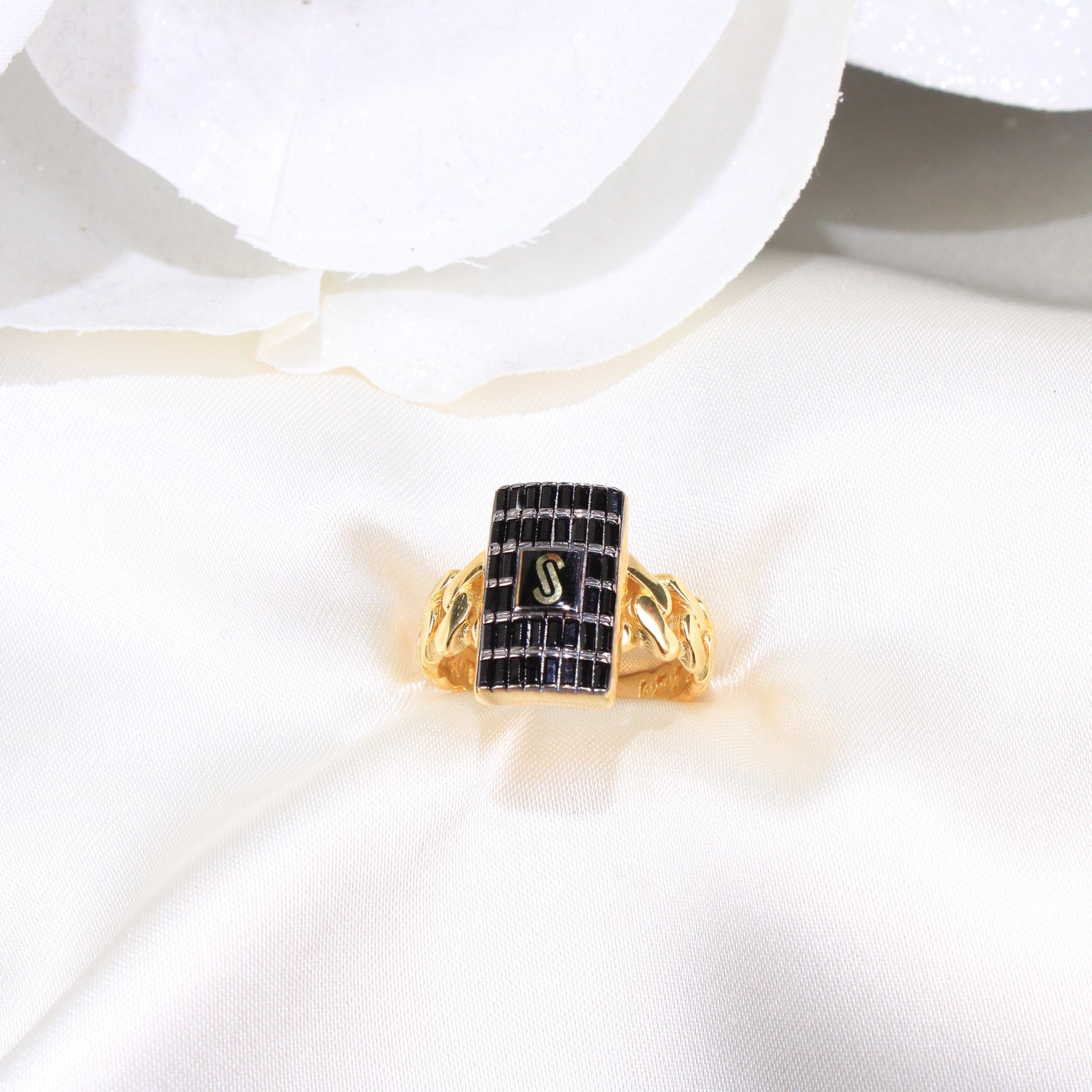 14K Monaco RING CLASSIC -BLACK Baguette Link