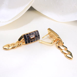 14k Monaco Earrings Classic Plain -Black Baguette Link