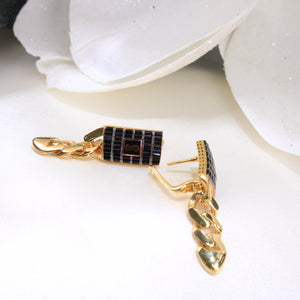 14k Monaco Earrings Classic Plain -Black Baguette Link