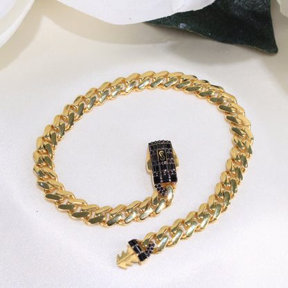 14K Gold Monaco Bracelet Black Baguette 6mm 8in