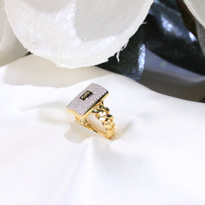 14K Monaco Ring Classic Plain - Pavé Link