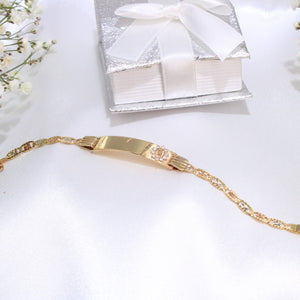 14K Gold Valentino ID Link Bracelet With Virgin Mary 6"