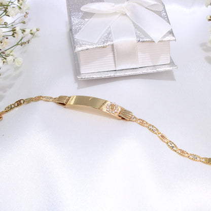 14K Gold Valentino ID Link Bracelet With Virgin Mary 6"