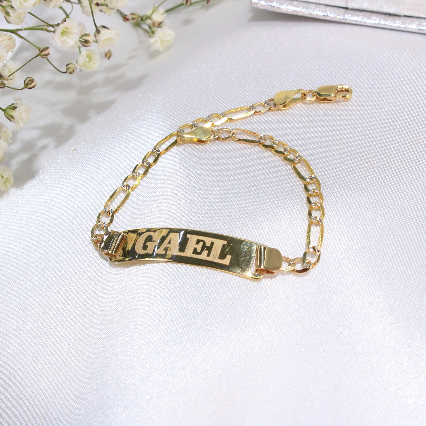 14K Gold Figaro ID Link Baby Bracelet  6.5"