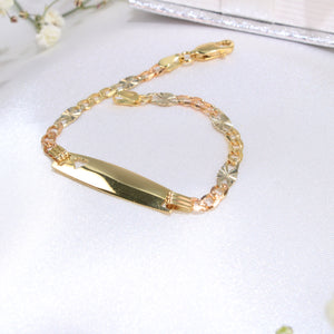 14K Gold Tricolor Figaro Star Link Heart ID Baby Bracelet 5.5"