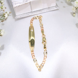 14K Gold Tricolor Figaro Star Link Heart ID Baby Bracelet 5.5"