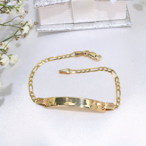 14K Gold Figaro ID Link Baby Bracelet With Cross 6"