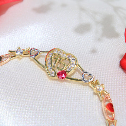 14K Yellow Gold Heart Quinceañera Bracelet 2mm 8in