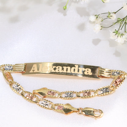 14K Tricolor Gold Valentino ID Bracelet 6.5mm 7.5in