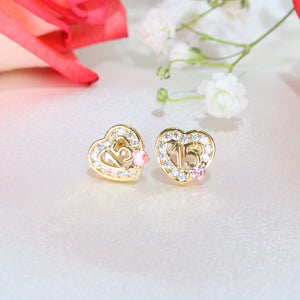 14K Yellow Gold Heart Quinceañera Earrings