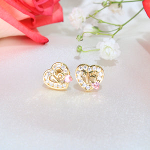 14K Yellow Gold Heart Quinceañera Earrings