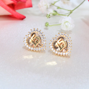 14K Yellow Gold Heart Quinceañera Earrings