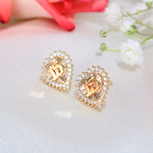 14K Yellow Gold Heart Quinceañera Earrings