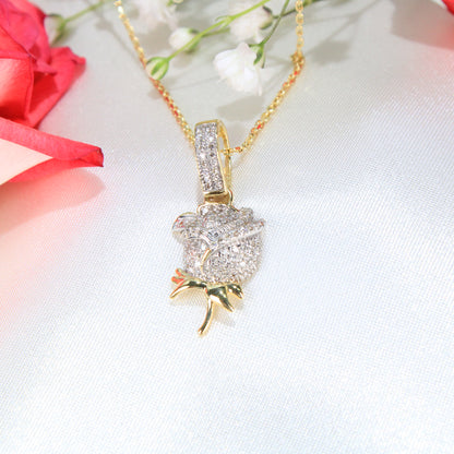 10K Yellow Gold Diamond Rose Charm