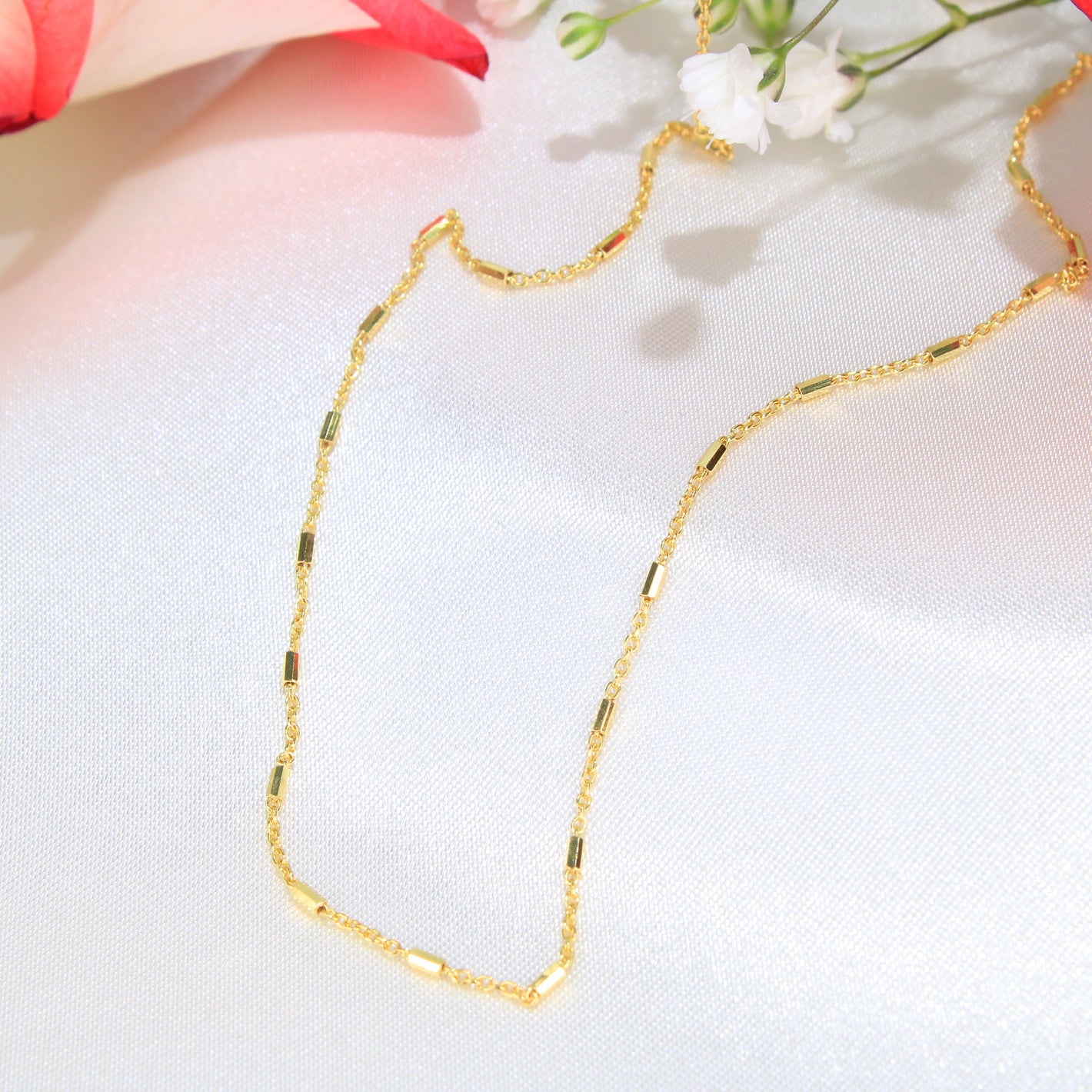 14K Gold Dapped Bar Cable Chain 1mm 16in