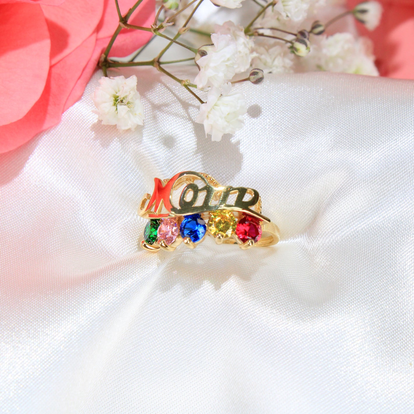 14K Yellow Gold CZ Mom Ring