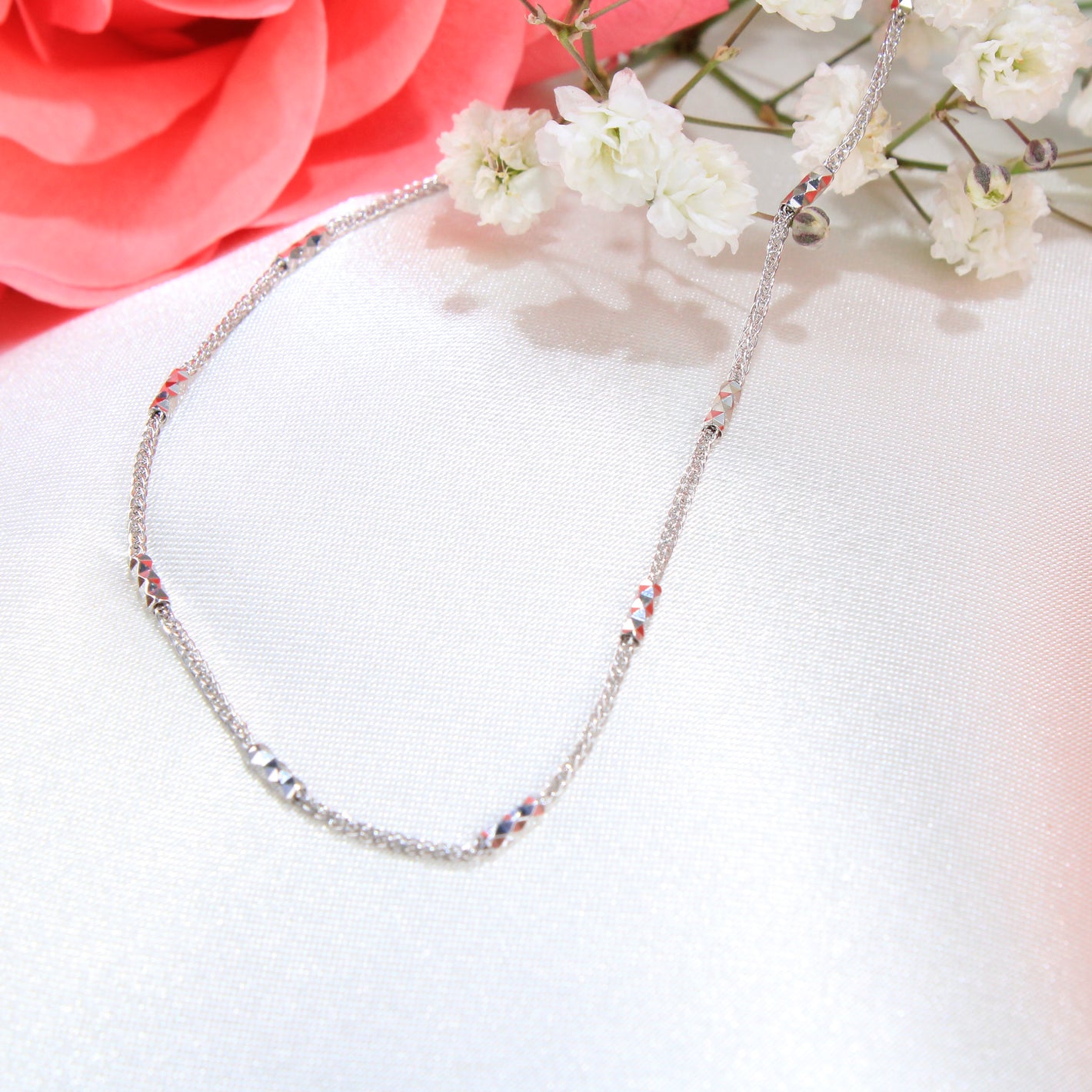 14K White Gold Barrel Link Chain 1.2mm 16in