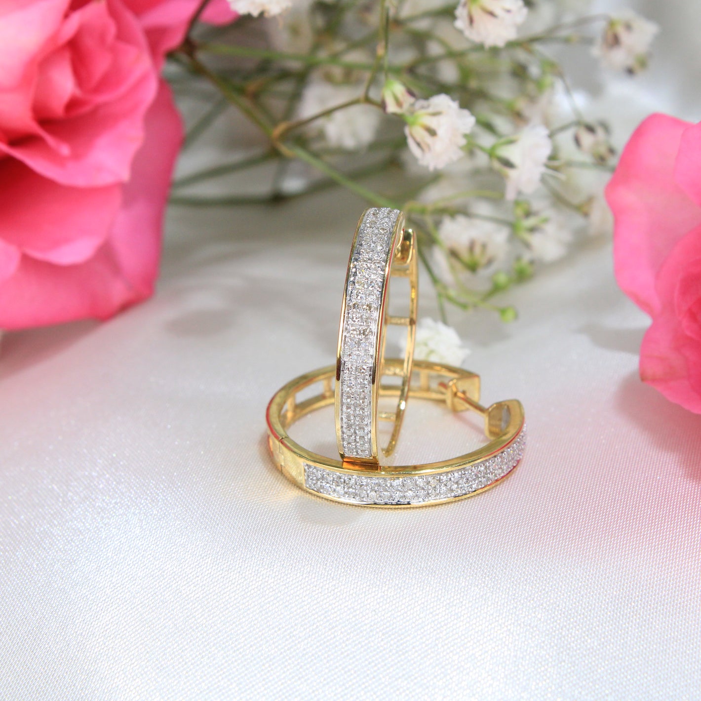 10K Yellow Gold Diamond Hoops