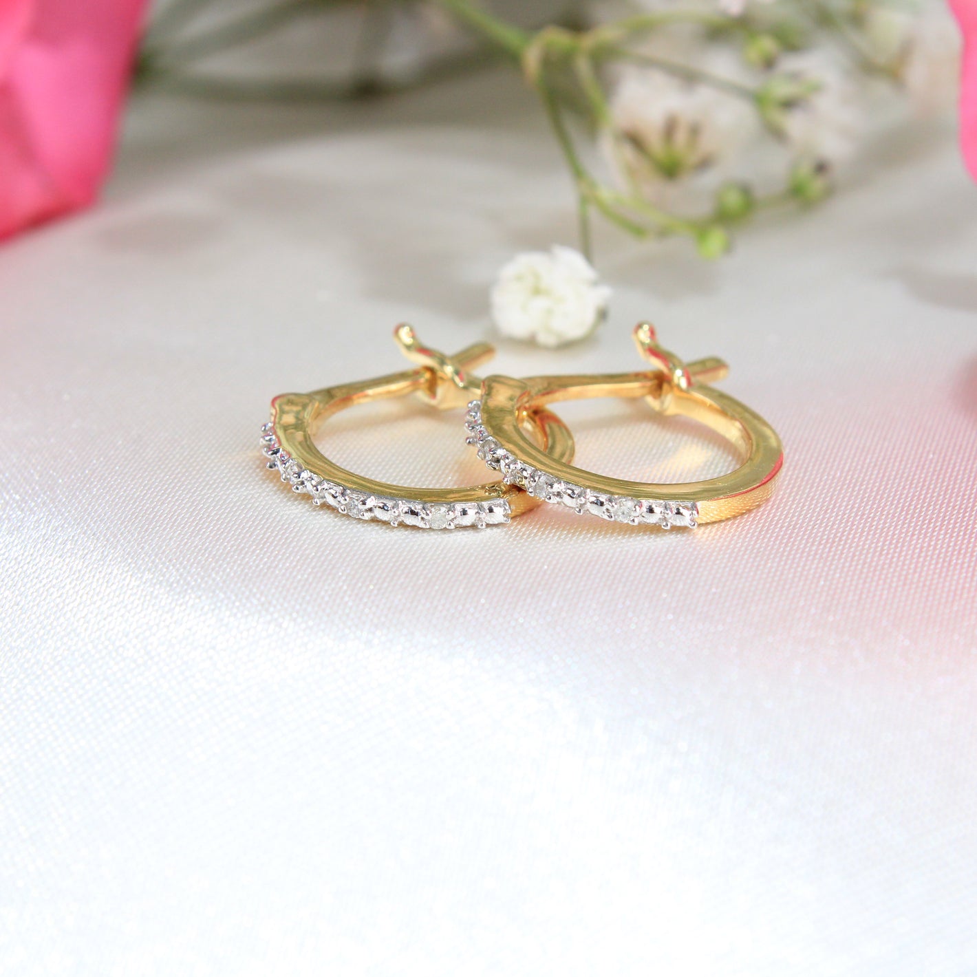 10K Yellow Gold Diamond Hoops