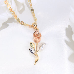 14K Tricolor Gold Rose And Stem Charm