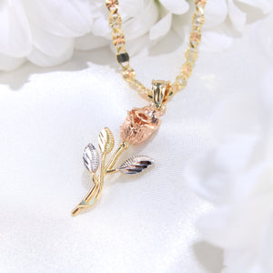 14K Tricolor Gold Rose And Stem Charm