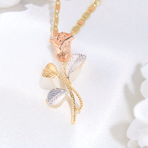 14K Tricolor Gold Rose And Stem Charm