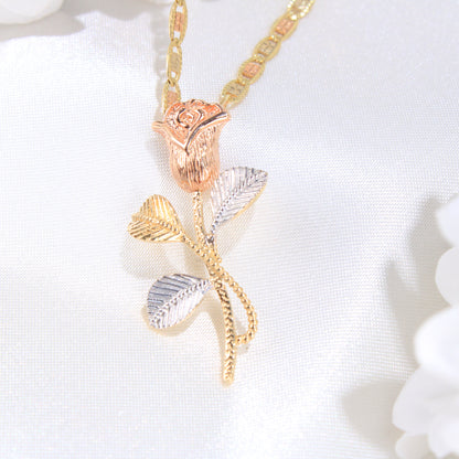 14K Tricolor Gold Rose And Stem Charm