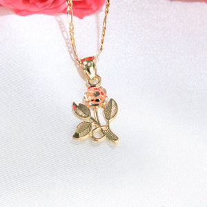 14K Two-Tone Gold Rose Stem Charm