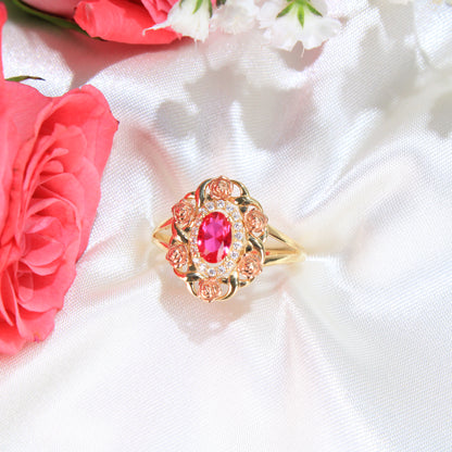 14K Gold Tricolor Rose Gold Flower Ring